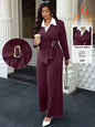 Women's Lapel Long Sleeve Blazer & Wide Leg Pants Suit Set Thermal Soft Fabric