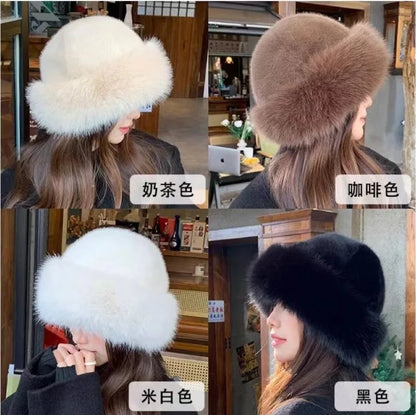 New Style Fake Fox mink Fur Hats Super Soft Women Winter Hat Cotton Lining Warm Fashion Ski Beanies Plush Solid Color