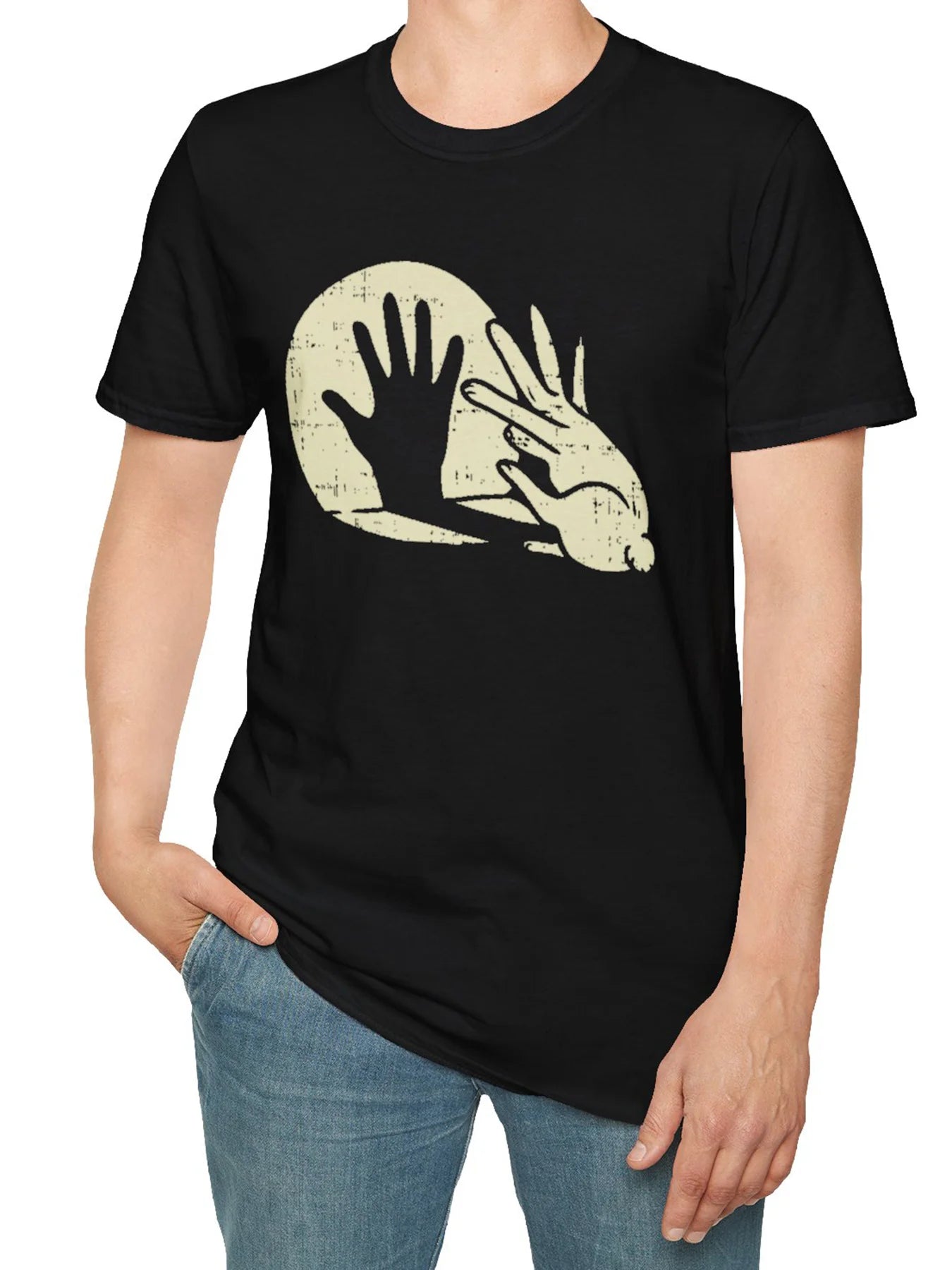 Mens Casual Cotton T-Shirt - Short Sleeve Round Neck with Unique Graphic Design Black & Beige Abstract