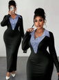 Various Colors & Houndstooth Collared Bodycon Long Sleeve Dress with Button Front