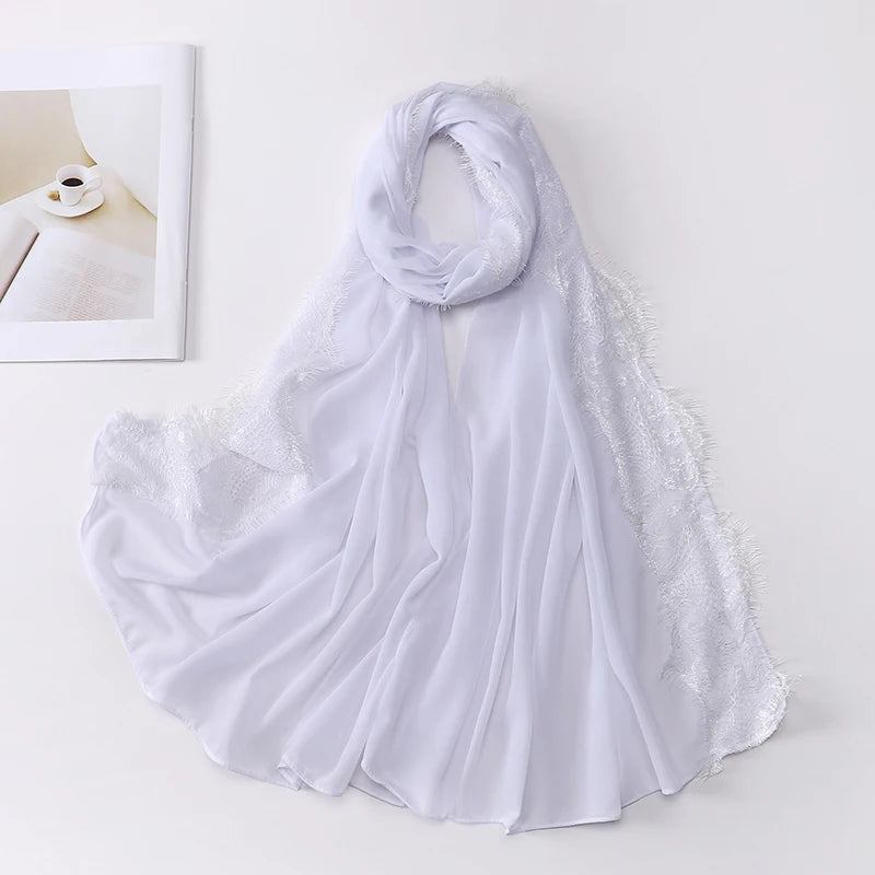 Wedding Style Muslim Soft Lace Hijab Premium Chiffon Scarf Shawl Turban Headwraps Foulard
