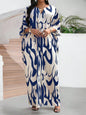 Plus Size Maxi Dress  Abstract Black & Cream Print, Loose Fit, V-Neck,  Casual Wear