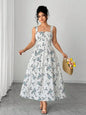 Plus Size Women's Floral Print Spaghetti Strap A-Line Midi Dress