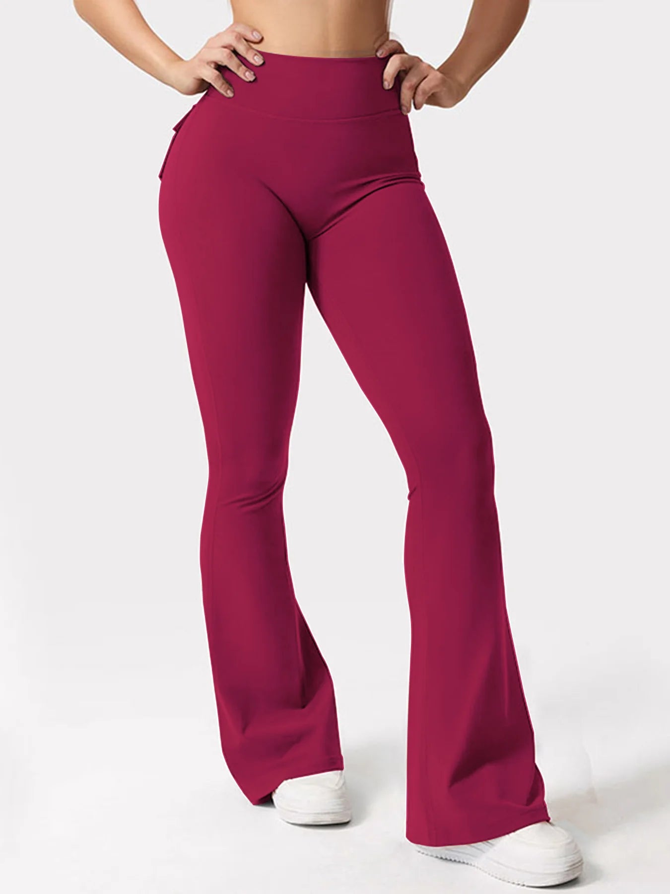 Women's Yoga Flare Trousers, High-Waisted Tummy-Control Wide-Leg s with Pockets