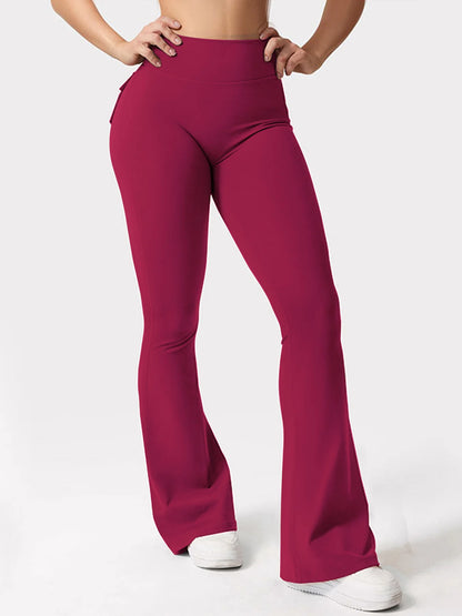 Women's Yoga Flare Trousers, High-Waisted Tummy-Control Wide-Leg s with Pockets