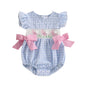 Baby Girls Rompers Easter Clothes Rabbit Embroidery Plaid Fly Sleeve Summer Bodysuits Jumpsuits