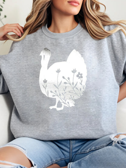 Floral Duck Print Easter Sweatshirt Women Casual Spring Outfit Gray Plus-Size