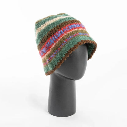 Hand Woven Hat Colorful Knitted Bucket Hat for Winter Hand Crochet Hat