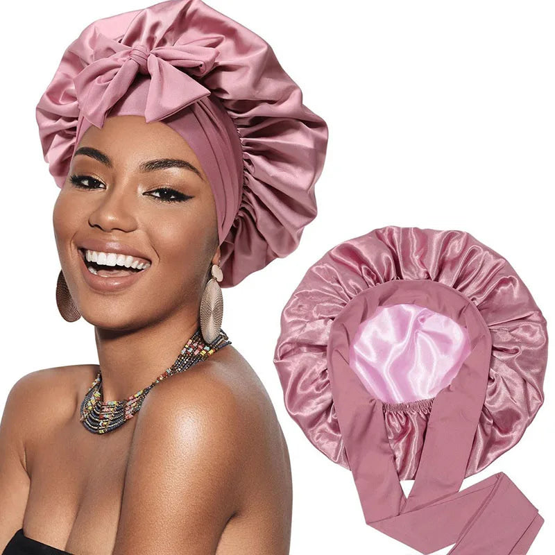 Double Layer Satin Hair Cap Sleeping Bonnets For Women Round Haircare Women Headwear Night Hat Reversible Head Cover