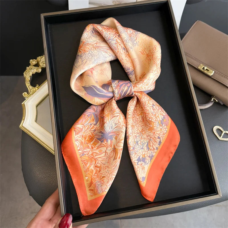 New Silk Square Scarf Foulard Bandana Floral Print Neckerchief Soft Headdress
