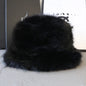 Fluffy Faux Fur Bucket Hats Women Fuzzy Wide Brim Thick Plush Winter Hat Lady Long Pile Fur Panama Furry