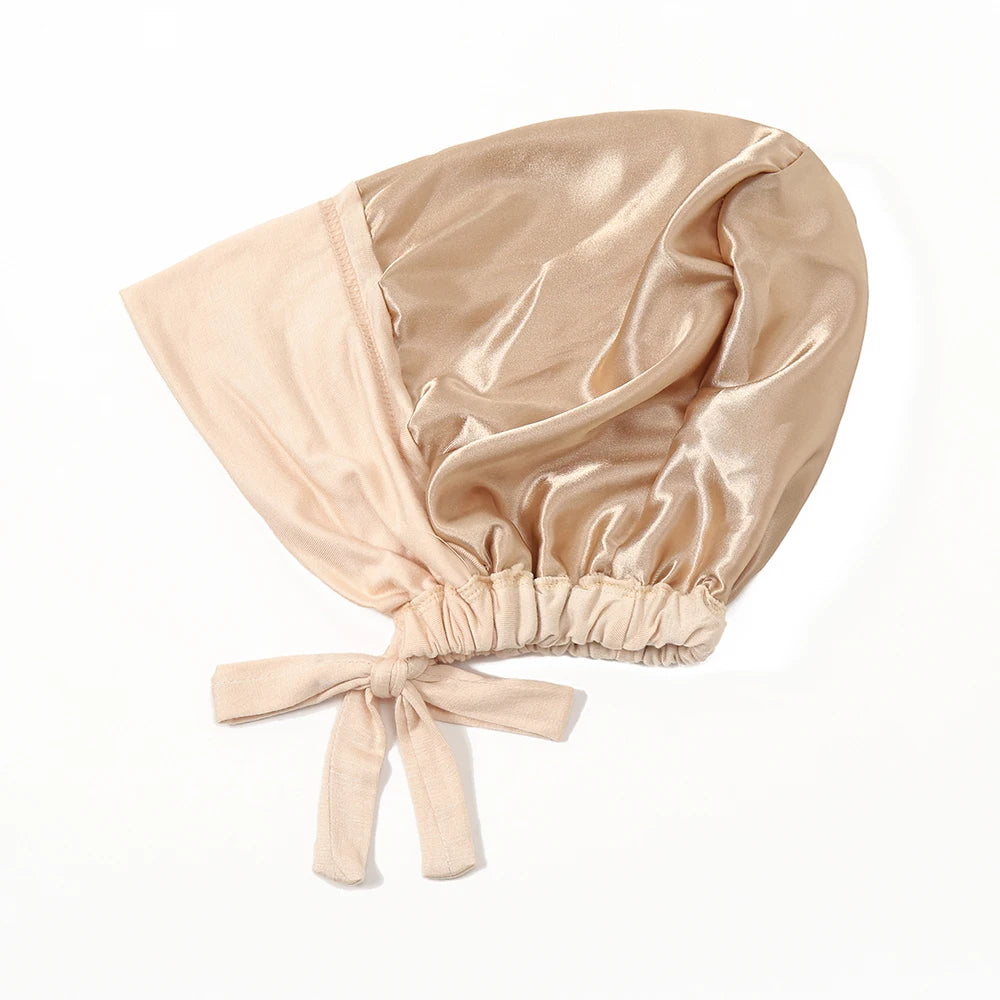 Double Layer Modal Satin Hijab Cap Islam Tie Bonnet Instant Hijabs for Women Turkish Scarves