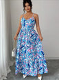 Plus size women's blue and white floral camisole dress; loose fit