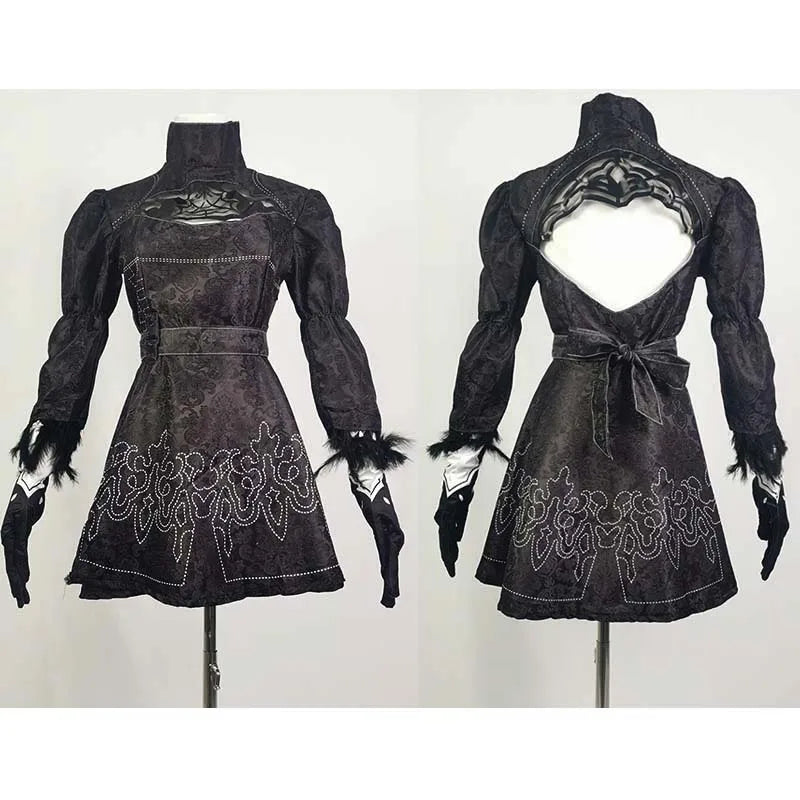 Big Size Yorha 2B Cosplay Costume Black Leotard Dress 2B Full Set Halloween Shojou Magical Girl Outfits Wig Gloves Eyemask Socks