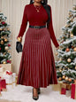 Plus Size Long Sleeve Midi Dress with Chain Print and Belted Waist for Office or Holiday Wear