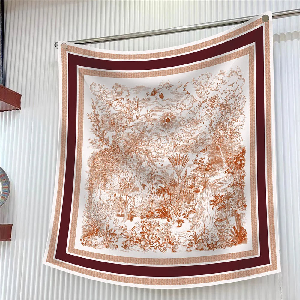 90cm Square Scarf Women Fashion Floral Twill Silk Shawl Hijab Luxury Bandana Foulard Neckerchief