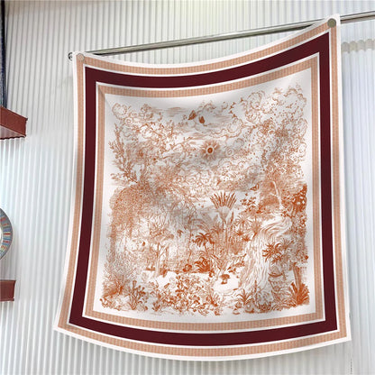 90cm Square Scarf Women Fashion Floral Twill Silk Shawl Hijab Luxury Bandana Foulard Neckerchief