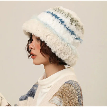 Rabbit Hair Knitted Hat Plush Fisherman Hat Women's Make Your Face Look Smaller Rabbit Fur Knitted Hat Big Fashion