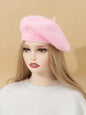 1pc Fashionable Classic Warm Solid Color Rabbit Fur Beret Winter Fall