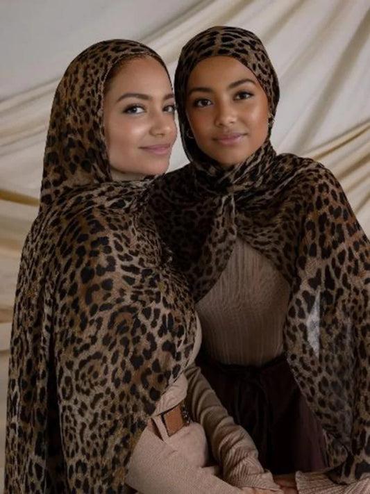 1Pcs Ramadan Hijab Leopard Print Women Watercolor Soft Muslim Hijabs Breathable Shawl Wrap Headscarf Warm