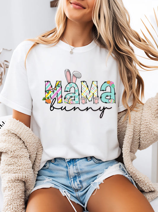 Mama Bunny Easter Printed T-Shirt Women Casual Spring Outfit White Plus-Size
