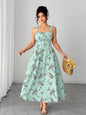Plus Size Women's Floral Print Spaghetti Strap A-Line Midi Dress
