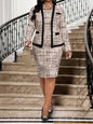 Elegant Tweed Office Suit Set for Women - Long Sleeve Blazer & Pencil Skirt, Plus Size, Business Casual