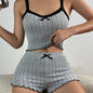 New Womens Ribbed Knit Pajama Set Lace Trim Bow Cami Crop Top Lettuce Hem Shorts Loungewear Sleepwear Cute Soft 2 Piece