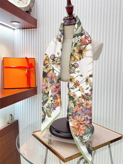 90cm Square Scarf Women Fashion Floral Twill Silk Shawl Hijab Luxury Bandana Foulard Neckerchief