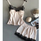 Women Pajama Suit Fashion V-Neck Lace Sexy Lingerie Pyjamas Sleep Shorts Set Sleepwear New