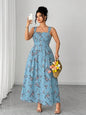Plus Size Women's Floral Print Spaghetti Strap A-Line Midi Dress
