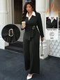 Women's Lapel Long Sleeve Blazer & Wide Leg Pants Suit Set Thermal Soft Fabric