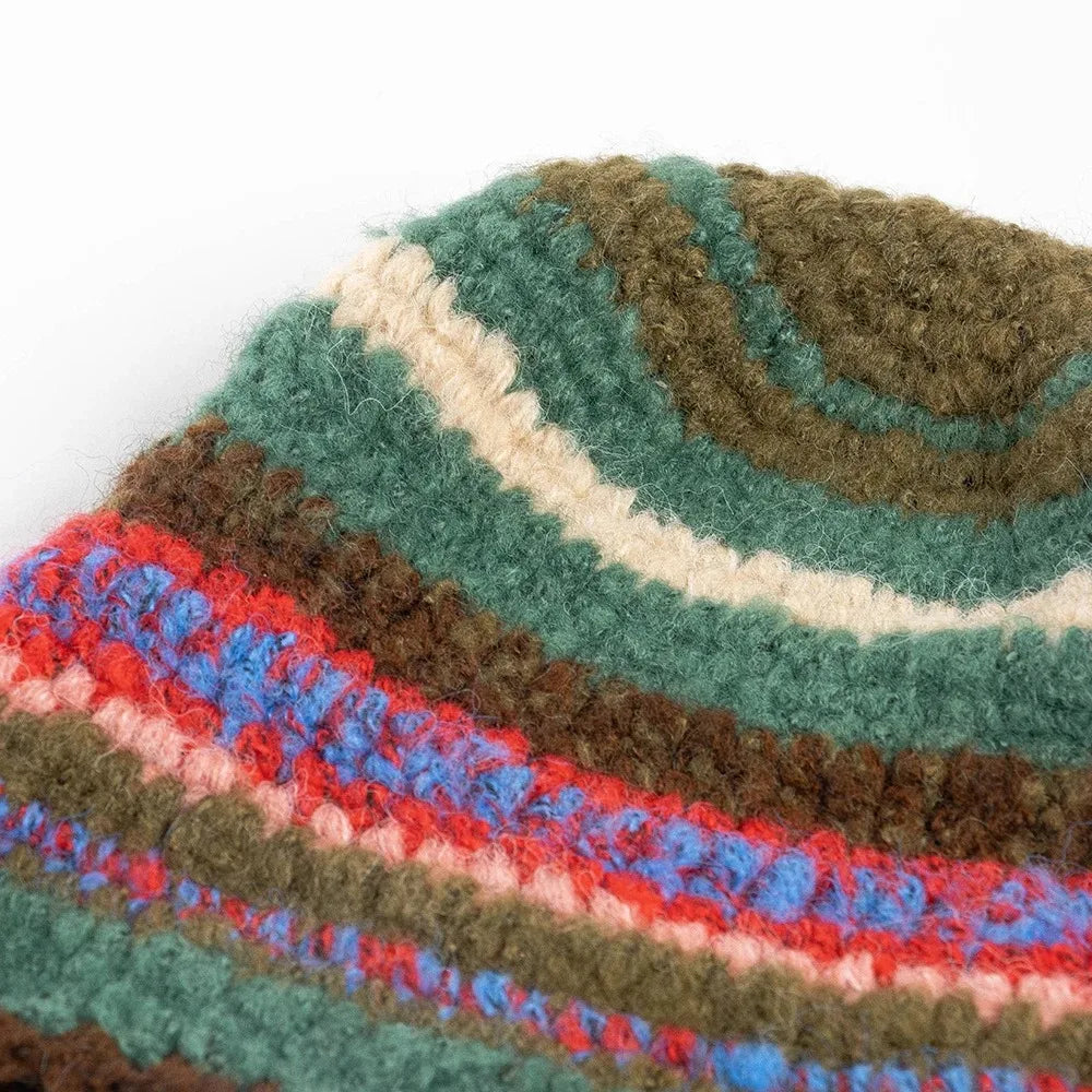 Hand Woven Hat Colorful Knitted Bucket Hat for Winter Hand Crochet Hat