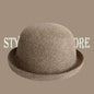 Wool felt hat, bowler hat Japanese style British retro hat, unisex versatile curled brim bucket hat trendy small round hat 버킷