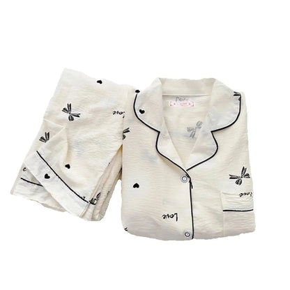 Womens Cotton Pajama Set Long Sleeve Button Down Shirt and Lounge Pants 2 Piece Cute Sets