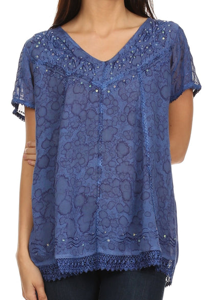 Sakkas Charolette Embroidery And Seqiun Accents Blouse