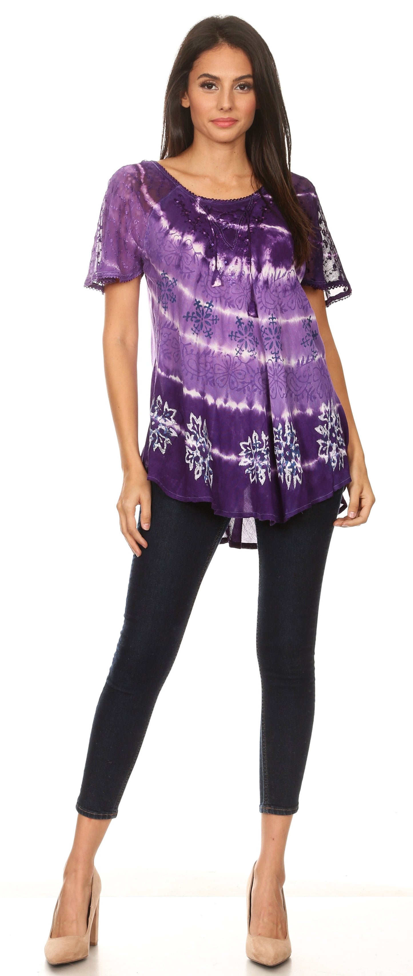 Aline Women's Short Sleeve Casual Light Scoop Neck Top