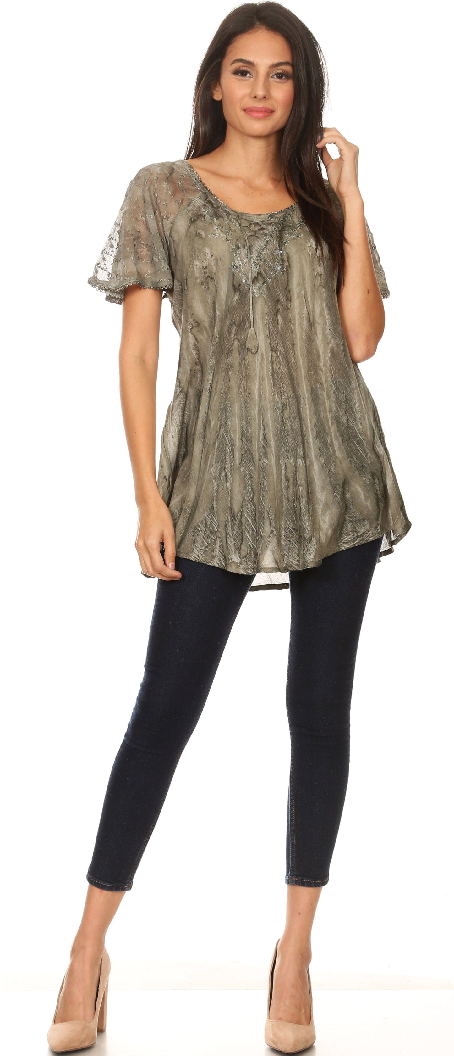Aline Women's Short Sleeve Casual Light Scoop Neck Top