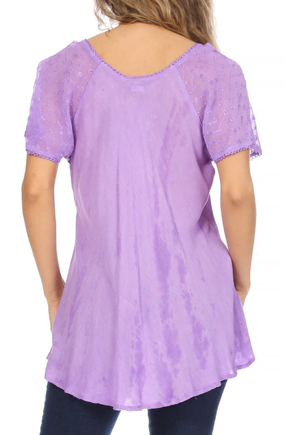 Aline Women's Short Sleeve Casual Light Scoop Neck Top
