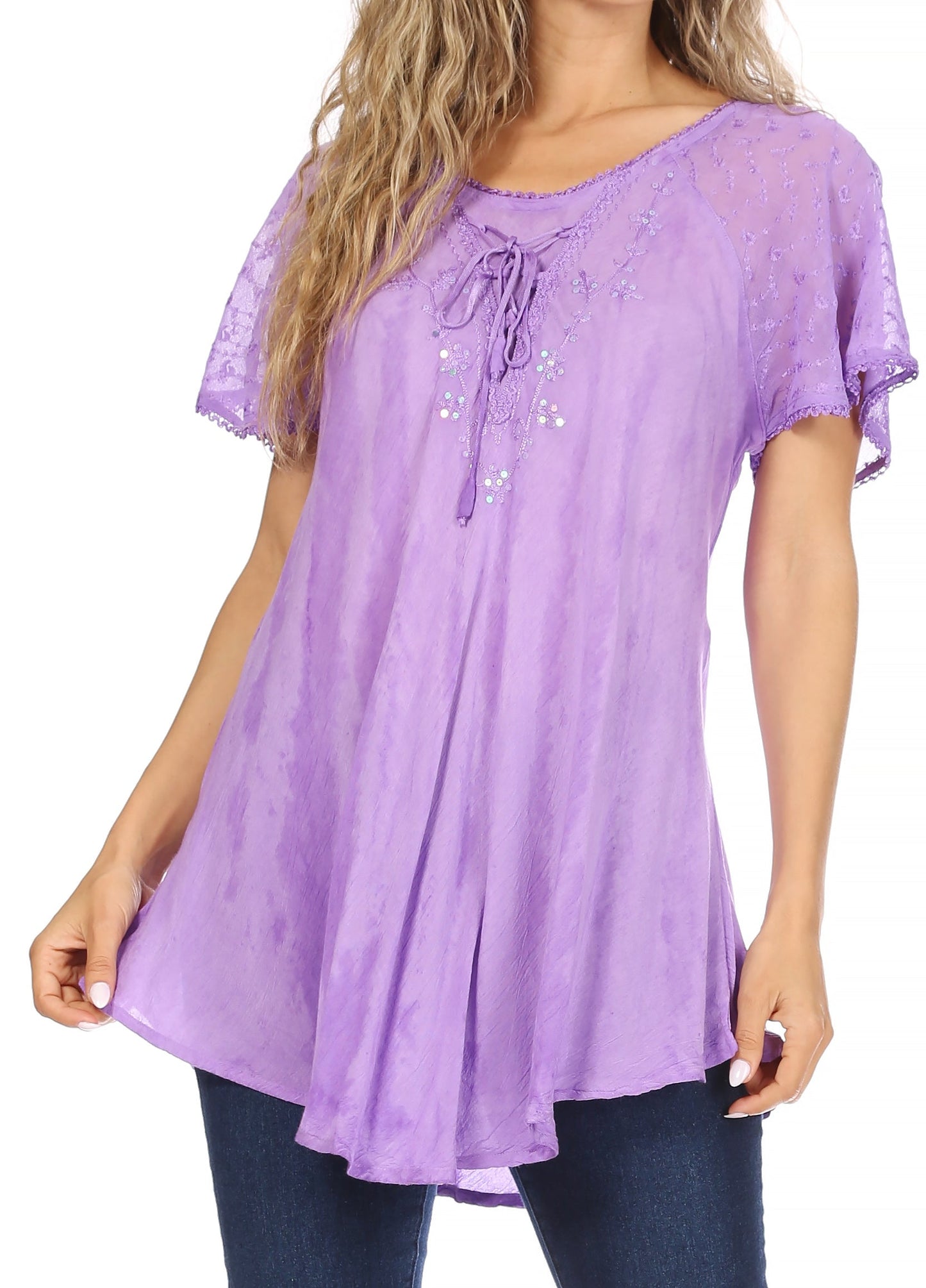 Aline Women's Short Sleeve Casual Light Scoop Neck Top