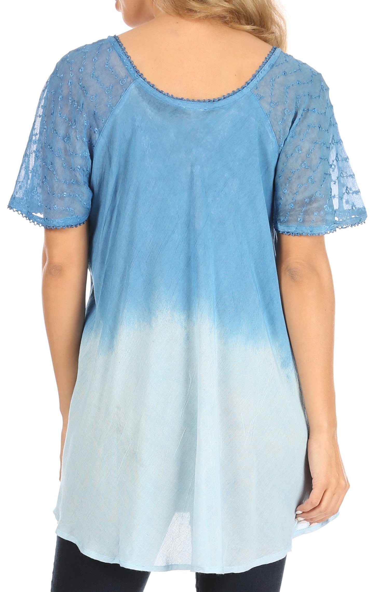 Sakkas Petra Women's Casual Loose Flared Corset Short Sleeve Lace Blouse Top Tunic - Buy One Get One Free
