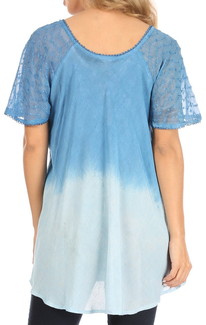 Sakkas Petra Women's Casual Loose Flared Corset Short Sleeve Lace Blouse Top Tunic - Buy One Get One Free