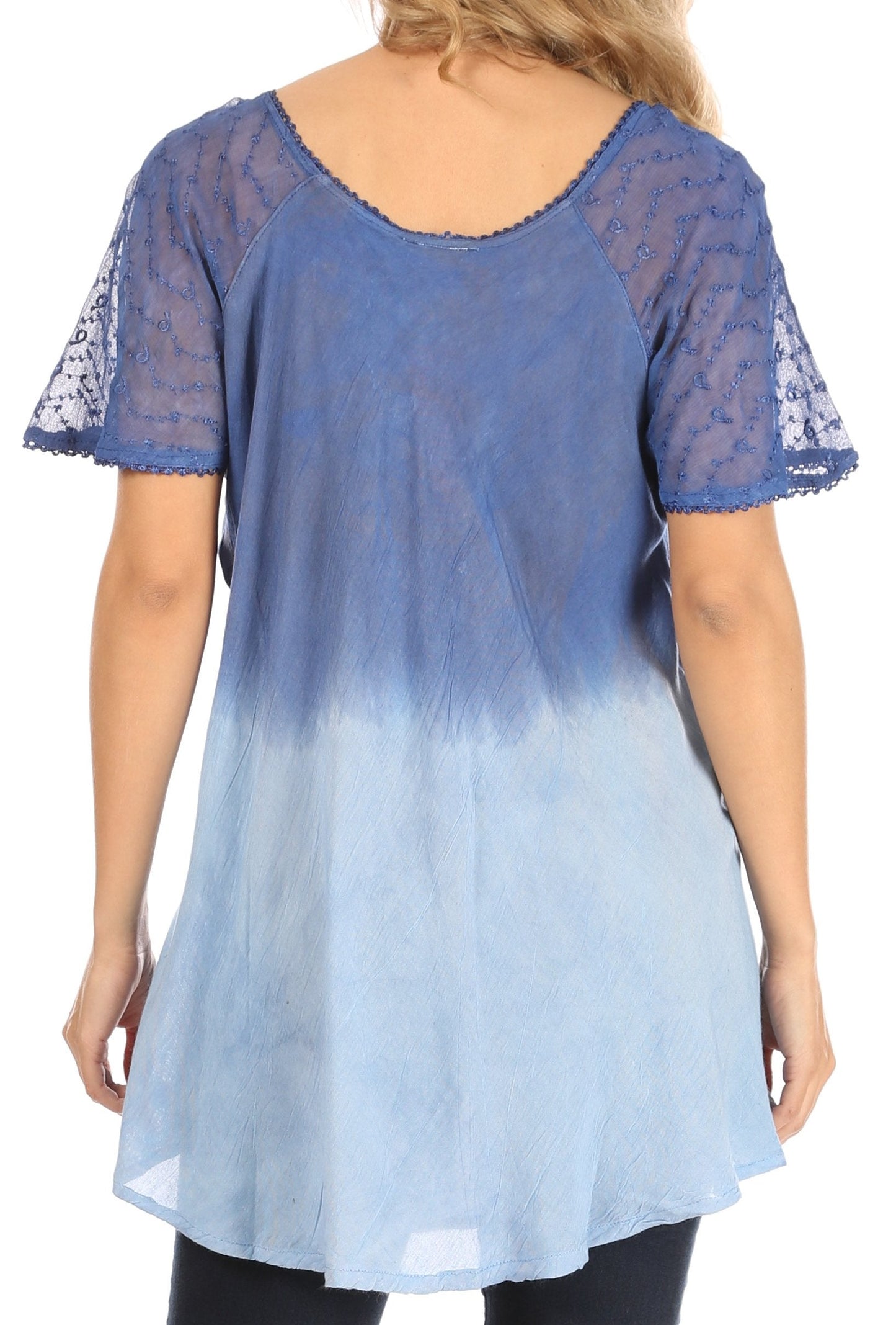 Sakkas Petra Women's Casual Loose Flared Corset Short Sleeve Lace Blouse Top Tunic - Buy One Get One Free