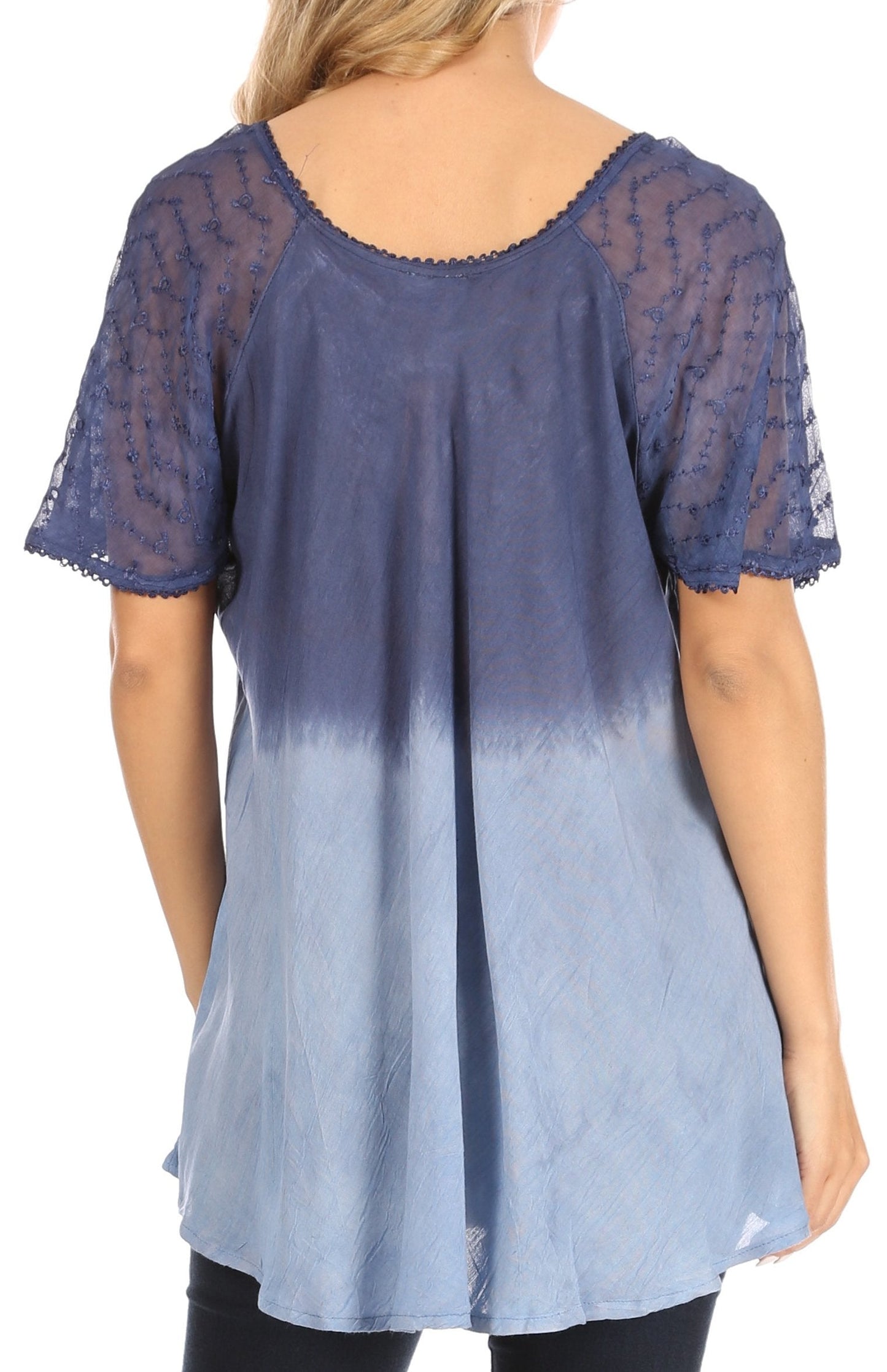 Sakkas Petra Women's Casual Loose Flared Corset Short Sleeve Lace Blouse Top Tunic - Buy One Get One Free