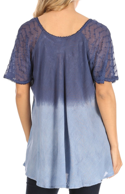 Sakkas Petra Women's Casual Loose Flared Corset Short Sleeve Lace Blouse Top Tunic - Buy One Get One Free