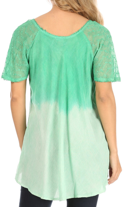 Sakkas Petra Women's Casual Loose Flared Corset Short Sleeve Lace Blouse Top Tunic - Buy One Get One Free