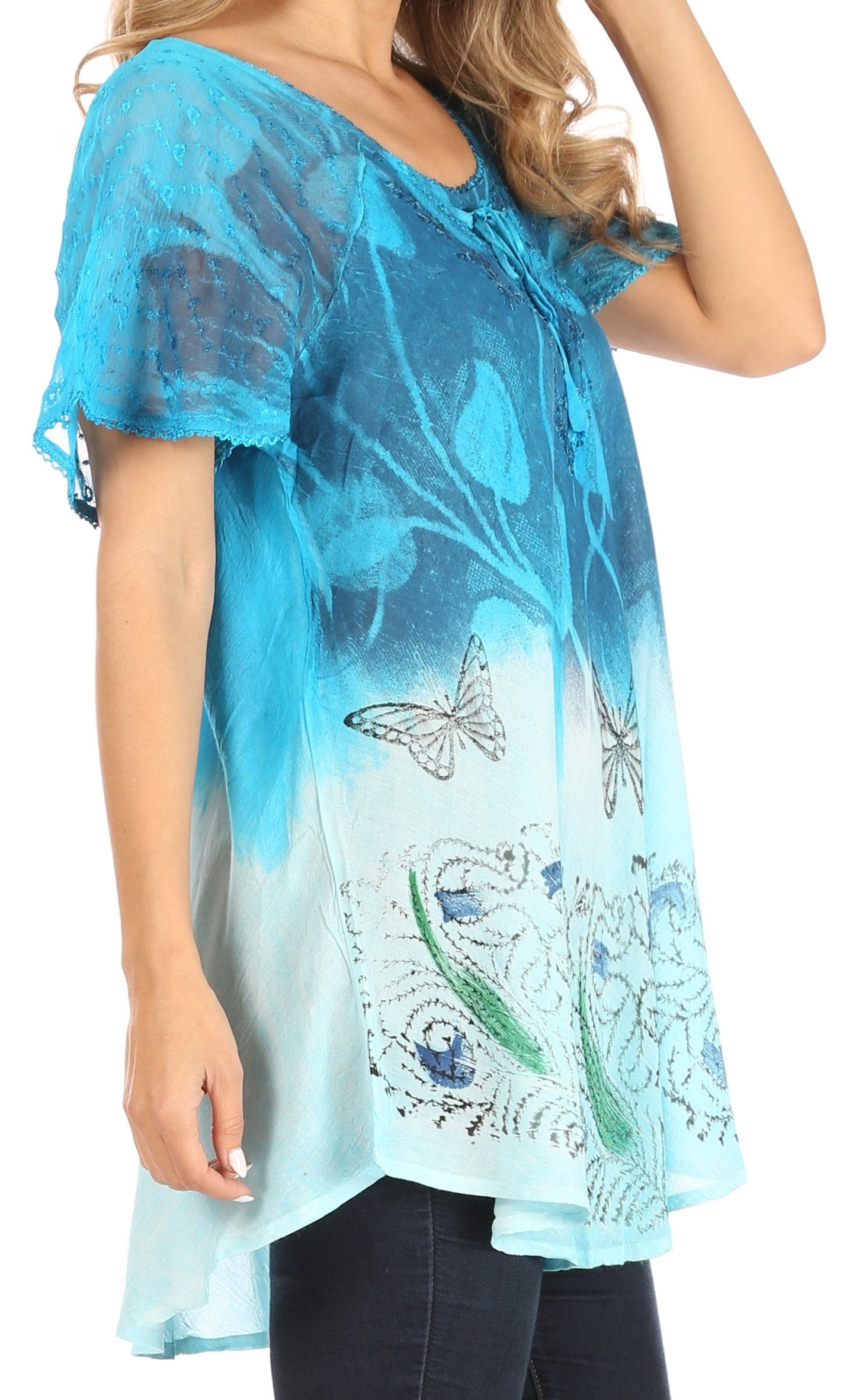 Sakkas Petra Women's Casual Loose Flared Corset Short Sleeve Lace Blouse Top Tunic - Buy One Get One Free