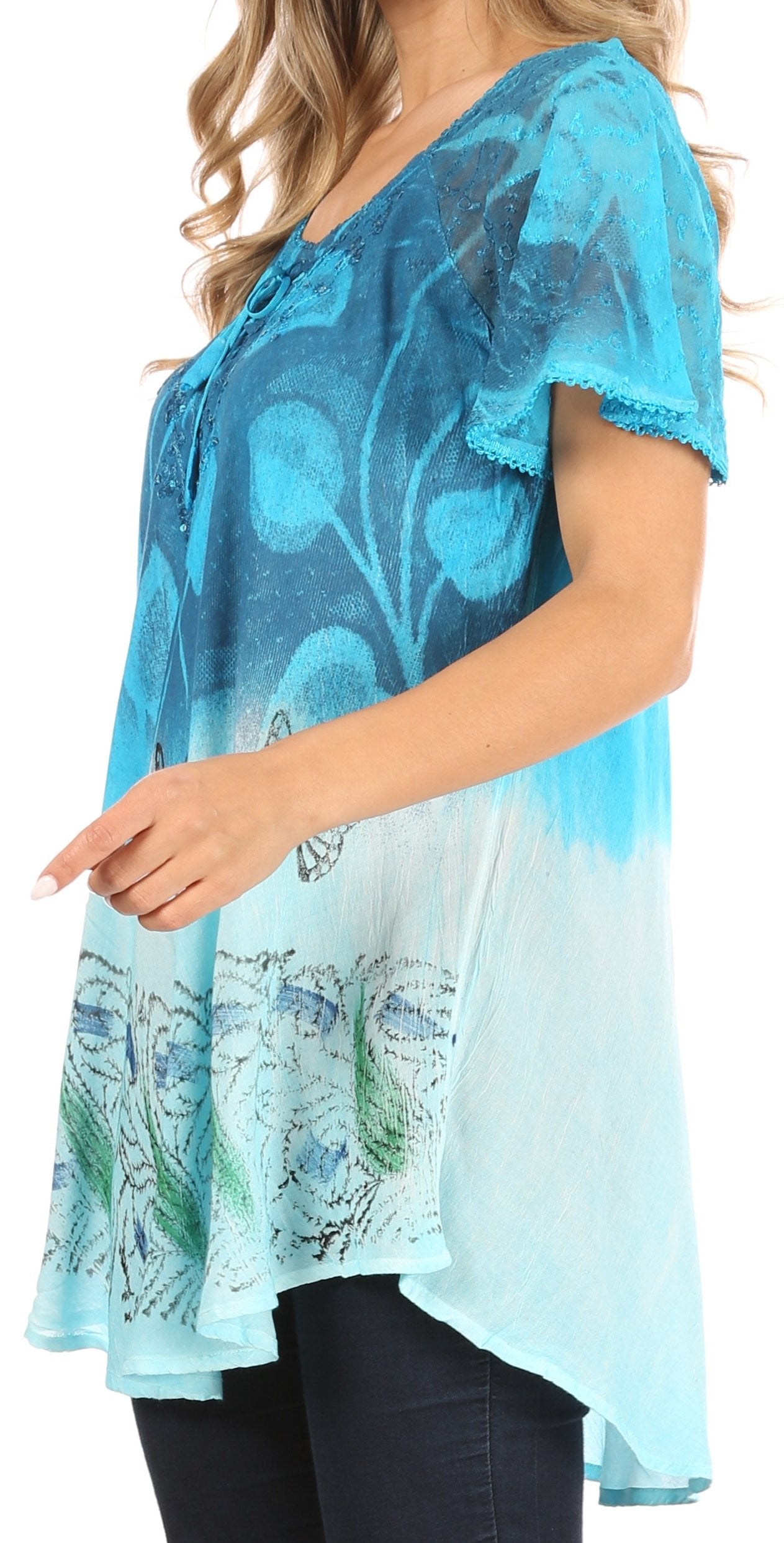 Sakkas Petra Women's Casual Loose Flared Corset Short Sleeve Lace Blouse Top Tunic - Buy One Get One Free