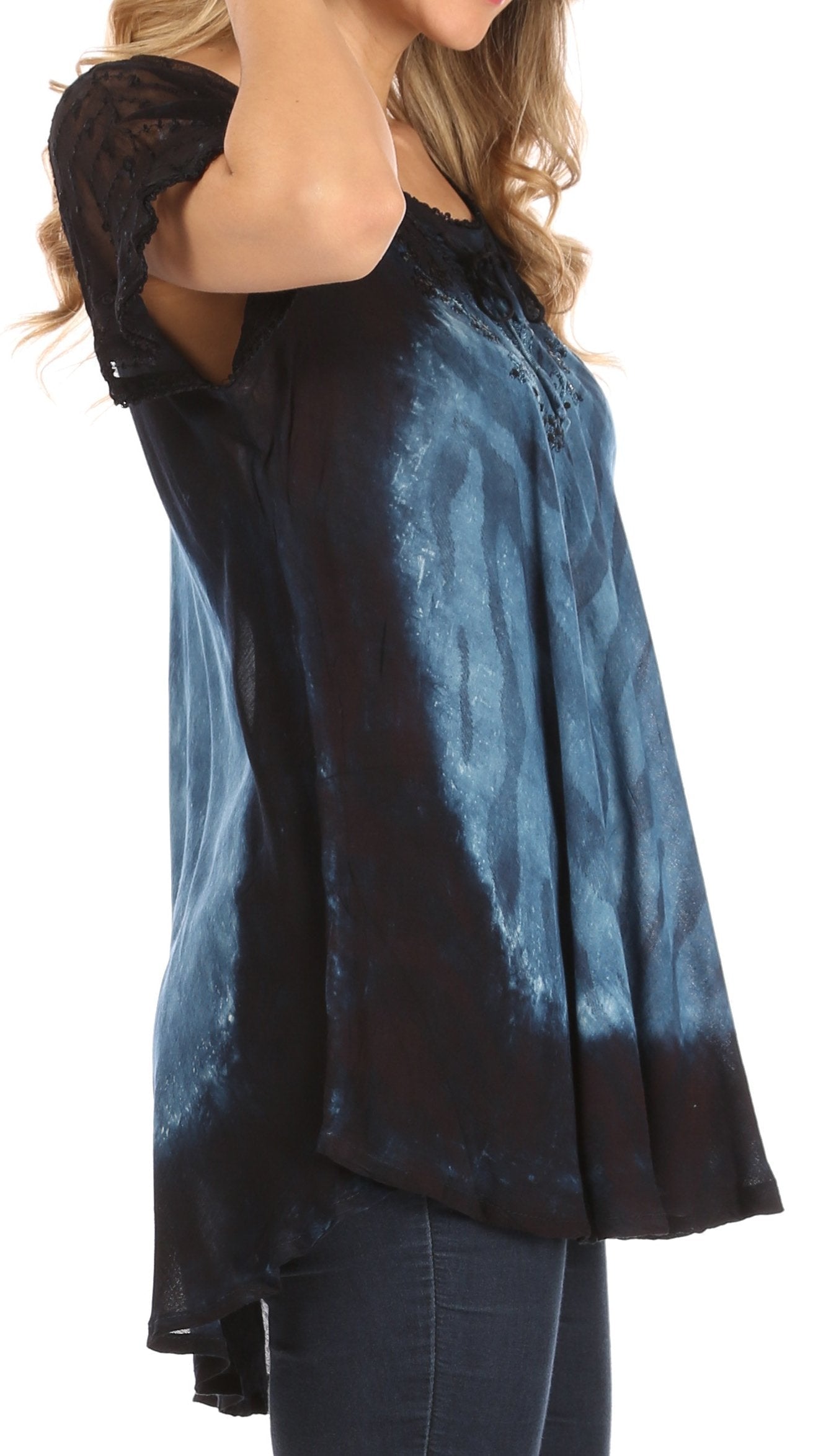 Sakkas Petra Women's Casual Loose Flared Corset Short Sleeve Lace Blouse Top Tunic - Buy One Get One Free