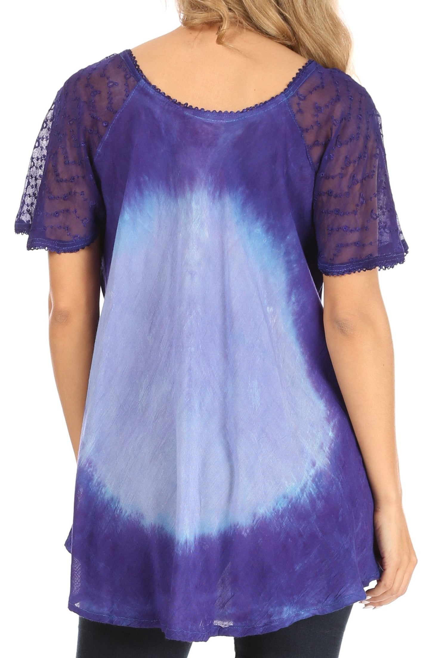 Sakkas Petra Women's Casual Loose Flared Corset Short Sleeve Lace Blouse Top Tunic - Buy One Get One Free